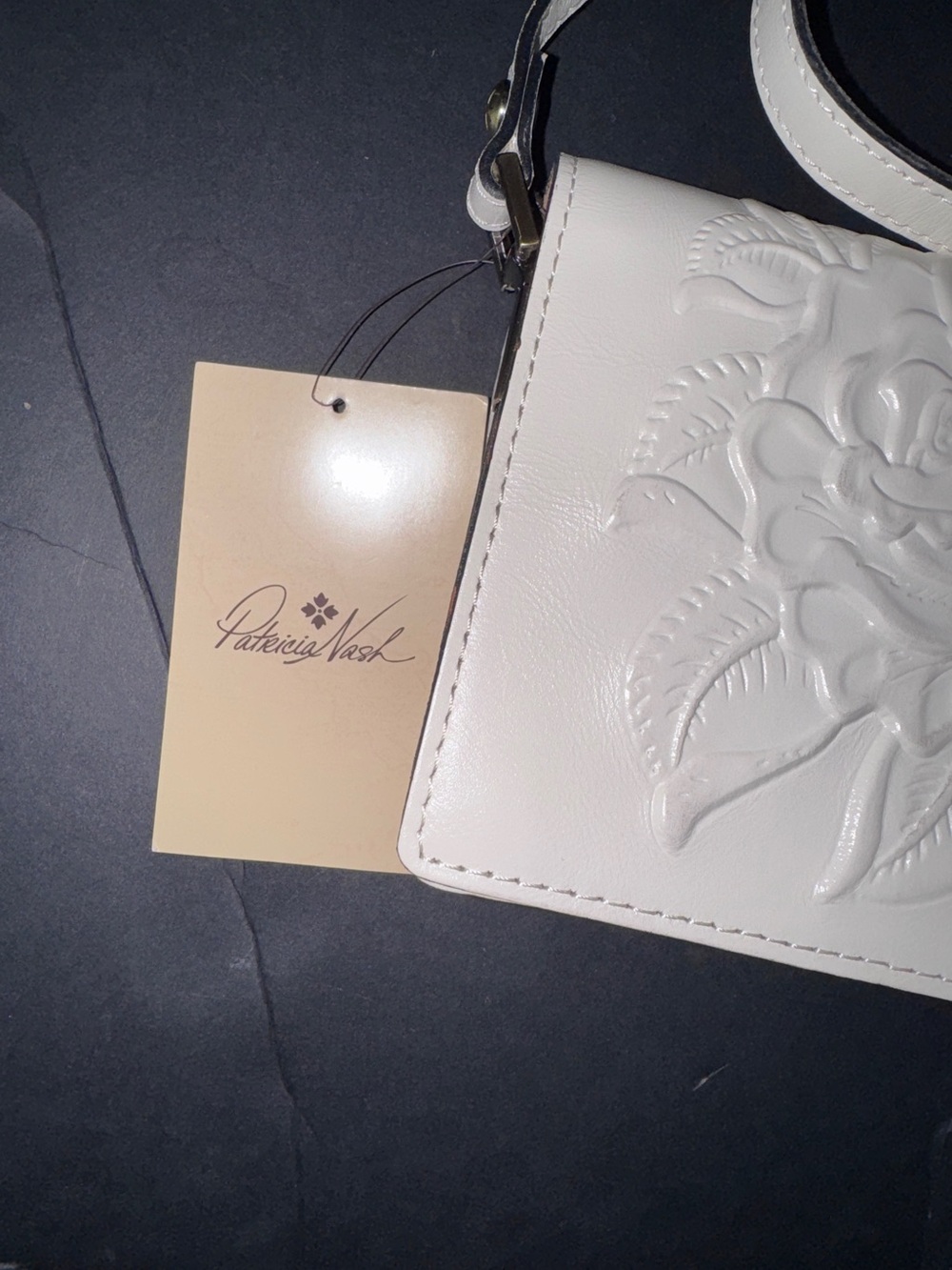 Patricia Nash Kent Burnished Rose Tooled Leather Crossbody Latte with Dust Bag - Picture 5 of 12